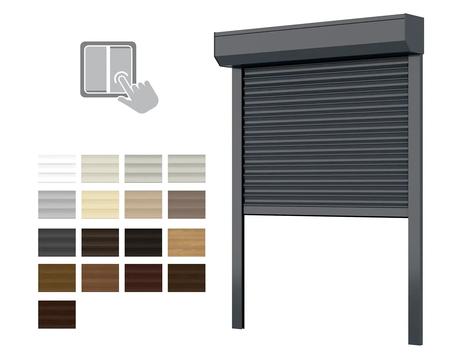 Alumínium redőnyök 165mm Redőnytok - 2240 mm-es magasságig - MOTOR - KAPCSOLÓ