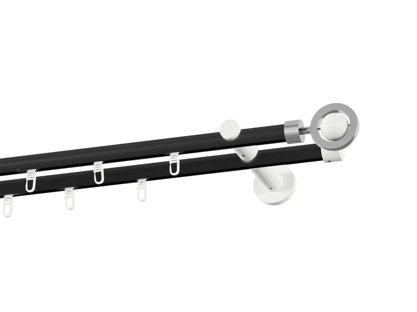 Kétsoros 19x19mm-es függönykarnis - belső sínes rúd - SFERA - fekete-fehér