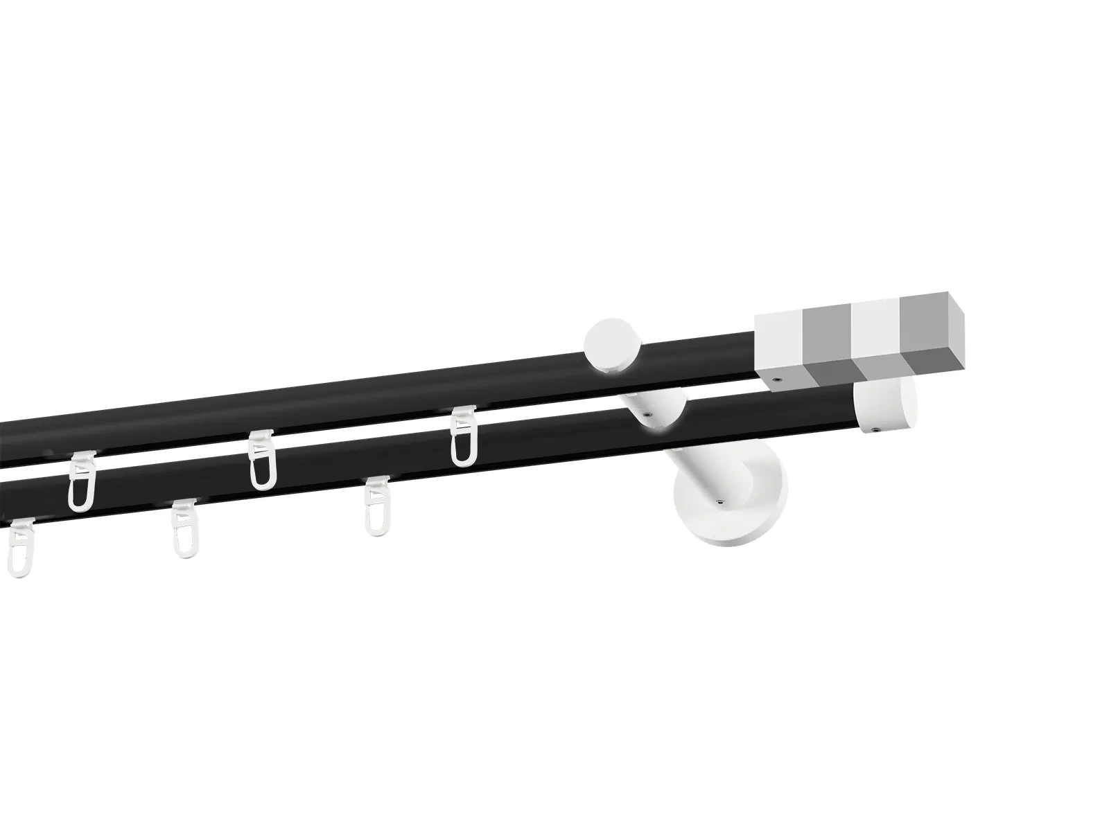 Kétsoros 19x19mm-es függönykarnis - belső sínes rúd - KVADRAT - fekete-fehér