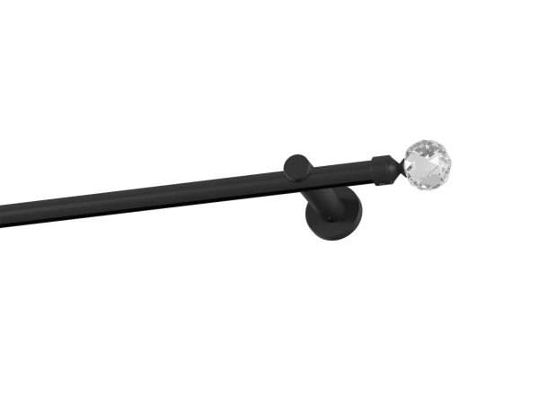 Egysoros 19mm-es függönykarnis - belső sínes rúd - CRYSTAL GOLYÓ - fekete 1