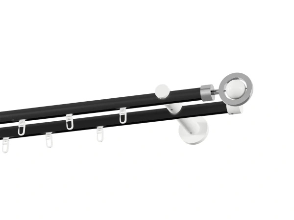 Kétsoros 19x19mm-es függönykarnis - belső sínes rúd - SFERA - fekete-fehér