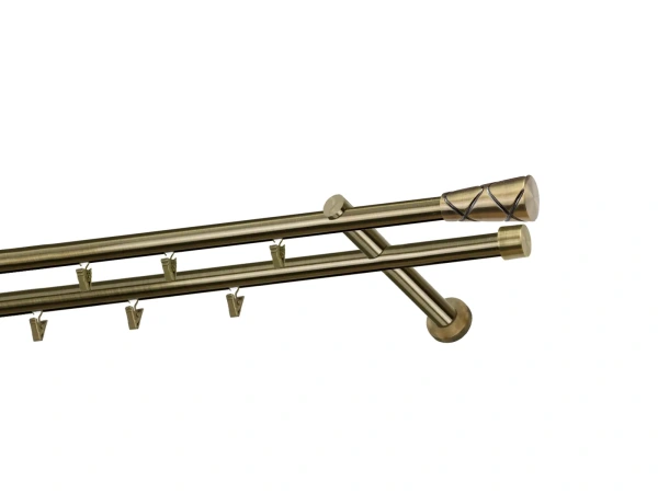 Kétsoros 19x19mm-es függönykarnis - belső sínes rúd - TRAPEZIUM - antik
