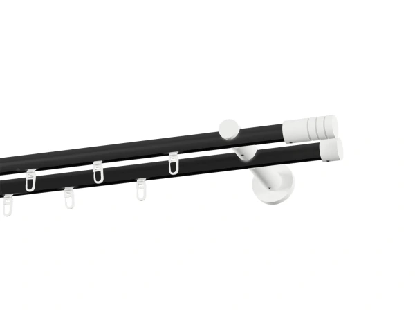 Kétsoros 19x19mm-es függönykarnis - belső sínes rúd - TECHNO - fekete-fehér