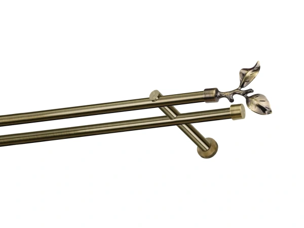 Kétsoros 19x19mm-es függönykarnis - belső sínes rúd - RÓZSA LEVÉL - antik 1