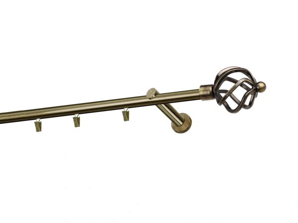 Egysoros 19mm-es függönykarnis - belső sínes rúd - SPIRAL - antik