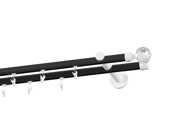 Kétsoros 19x19mm-es függönykarnis - belső sínes rúd - CRYSTAL GOLYÓ - fekete-fehér 2