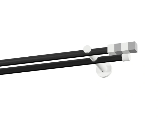 Kétsoros 19x19mm-es függönykarnis - belső sínes rúd - KVADRAT - fekete-fehér 1