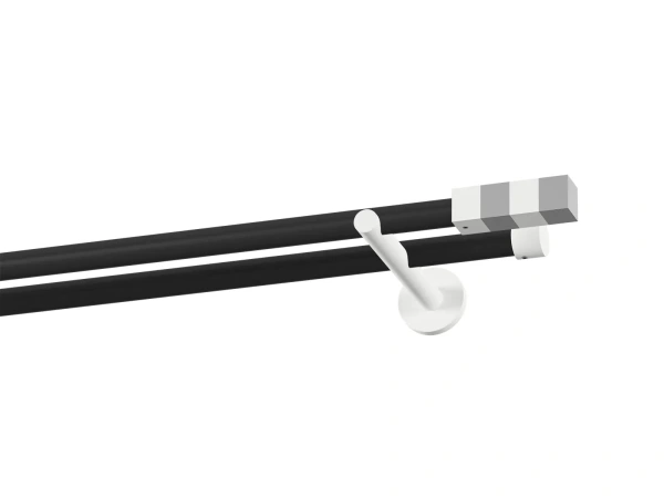 Kétsoros 19x19mm-es függönykarnis - egyszerű rúd - KVADRAT - fekete-fehér 1