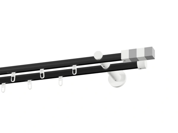 Kétsoros 19x19mm-es függönykarnis - belső sínes rúd - KVADRAT - fekete-fehér