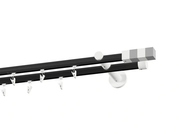 Kétsoros 19x19mm-es függönykarnis - belső sínes rúd - KVADRAT - fekete-fehér 2